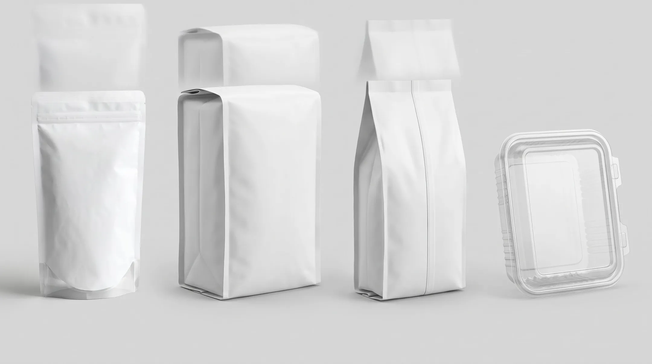 Various dry food packaging formats including pouches bags and clamshells