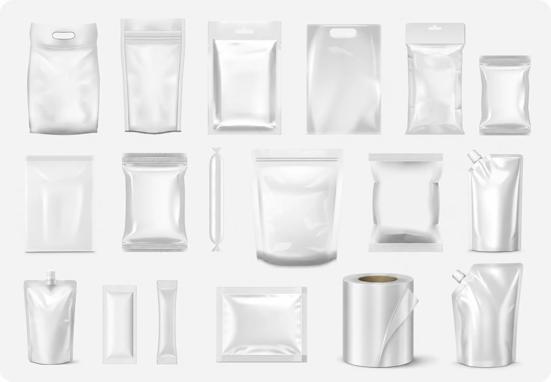 Various flexible packaging formats including stand-up pouches and spout pouches