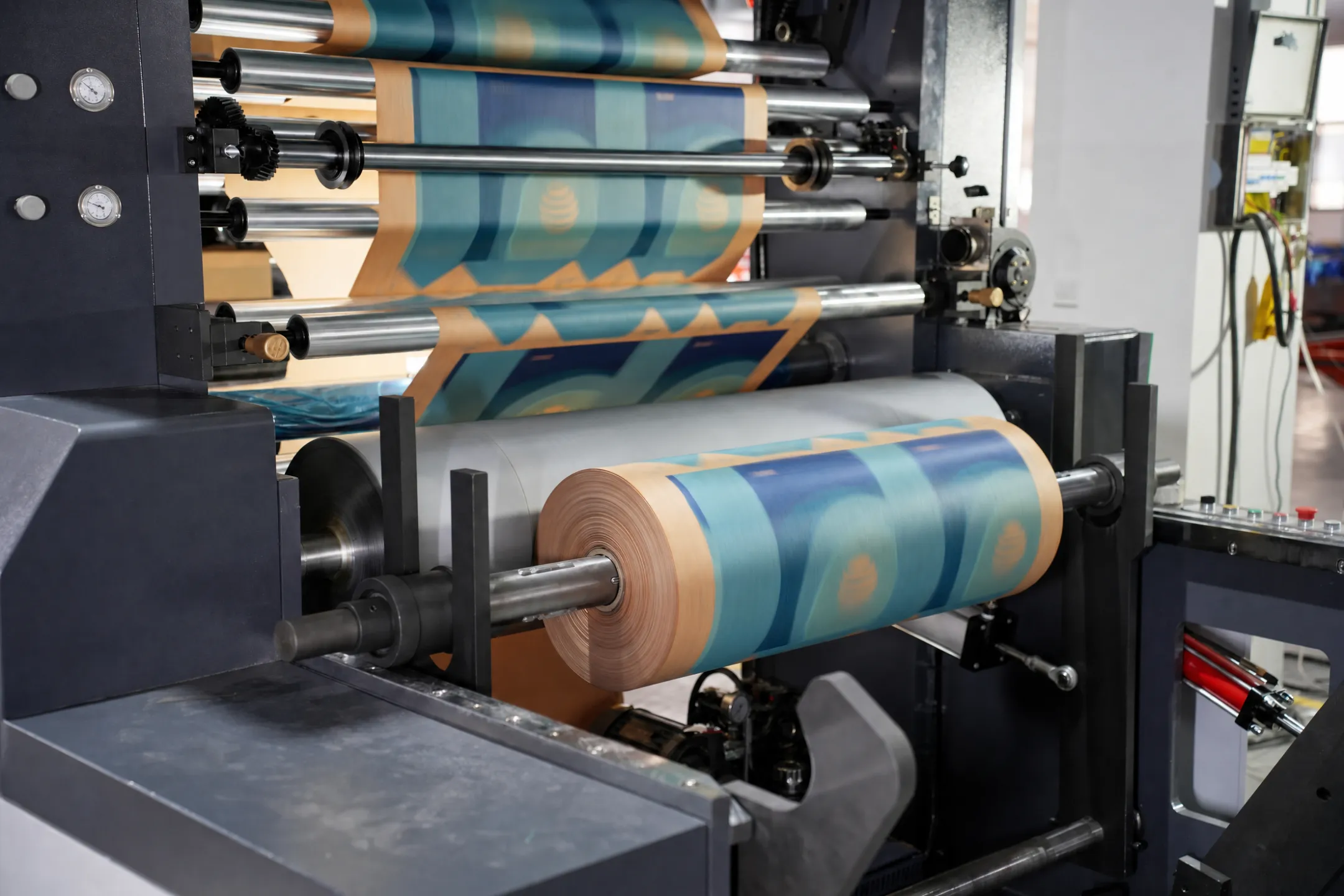 Rotogravure printing cylinder producing continuous roll stock film