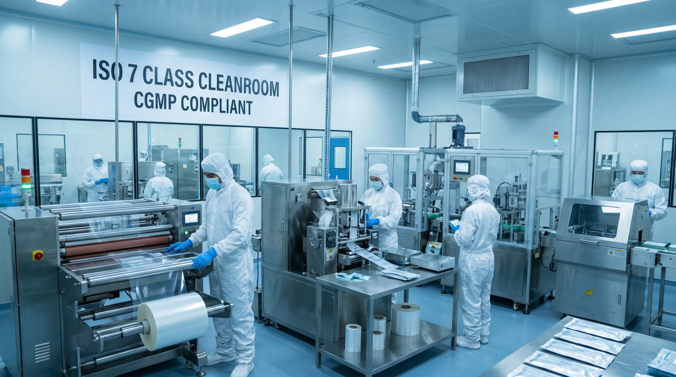 Cleanroom facility for pharmaceutical and cannabis film packaging production