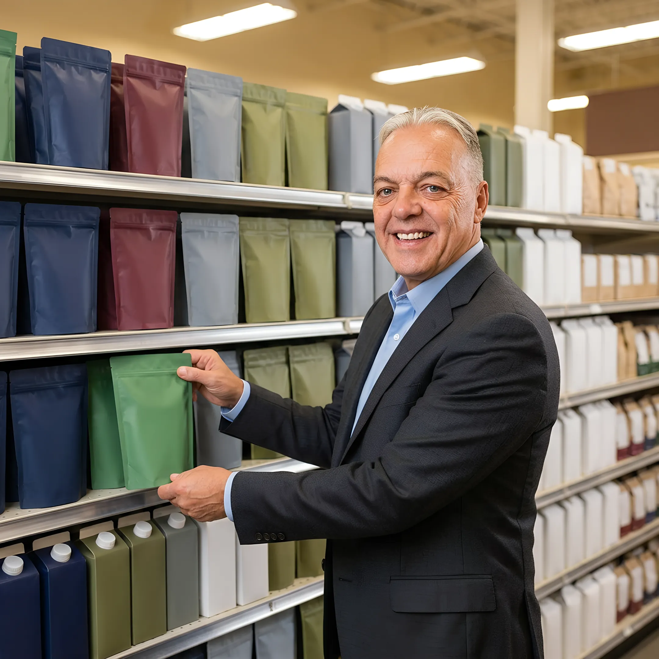 Packaging specialist reviewing flexible film samples