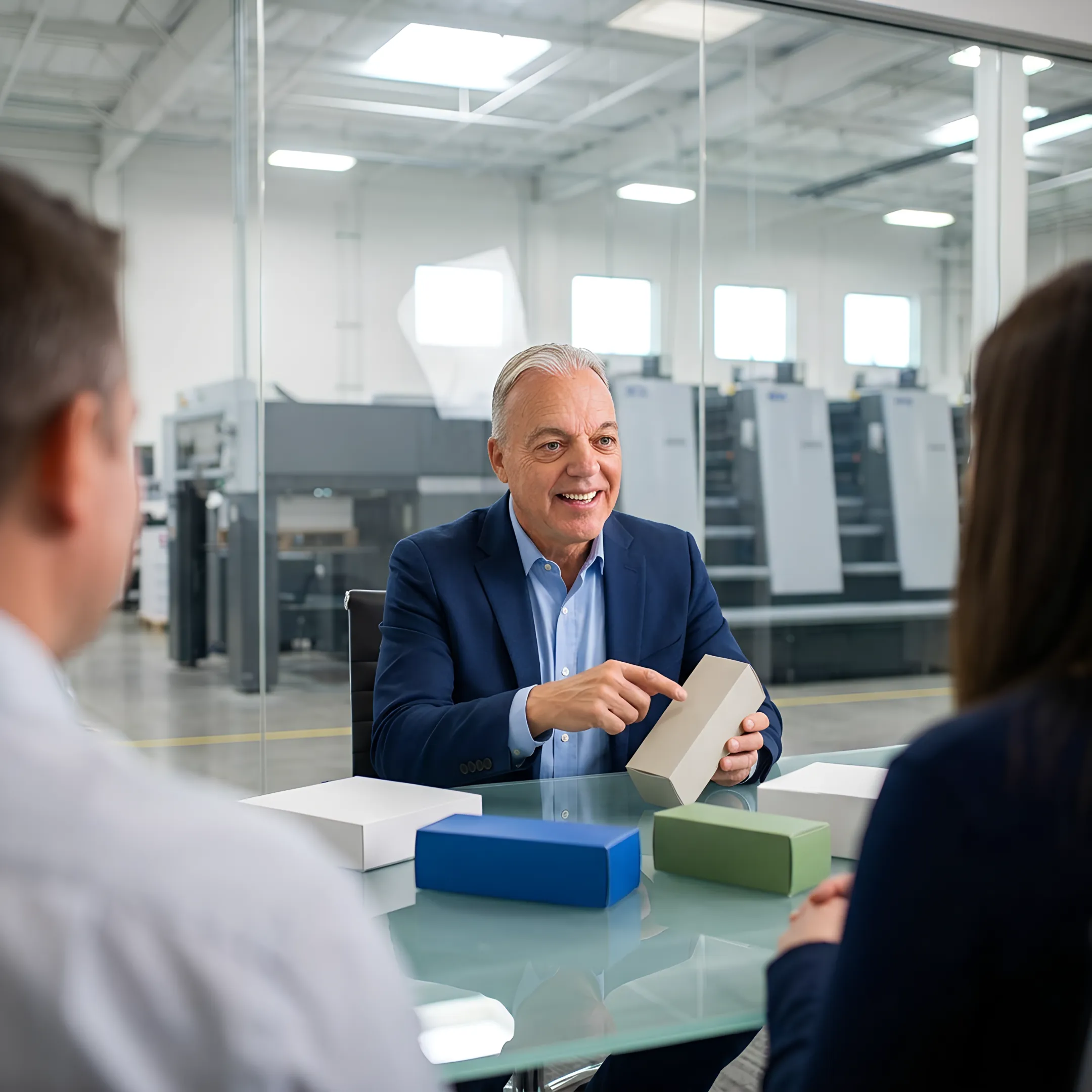 Coffee packaging specialist reviewing custom pouch samples