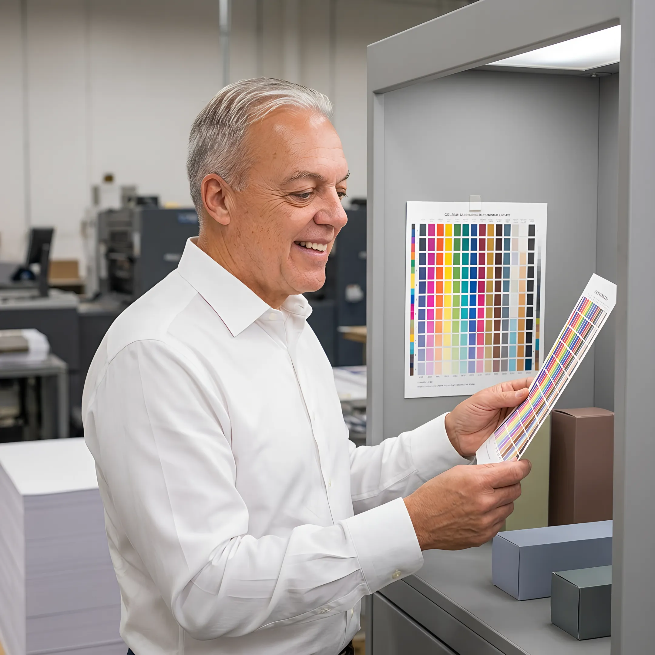 Packaging specialist reviewing shrink sleeve label samples