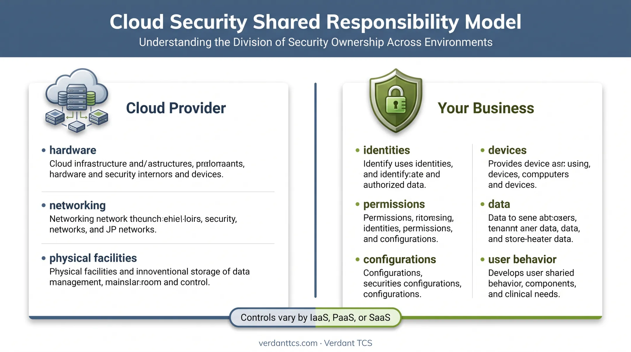 Cloud shared responsibility model showing provider and business security controls