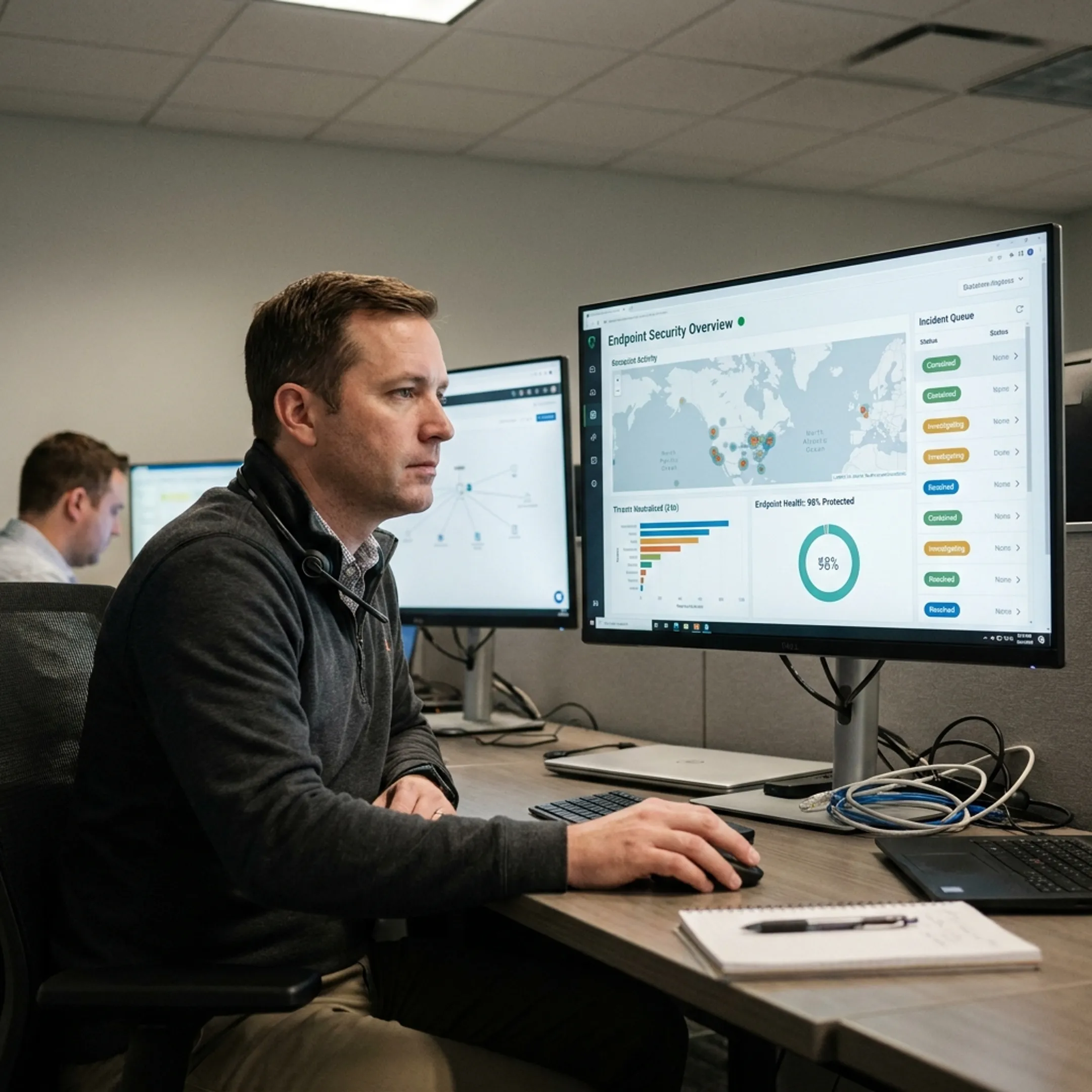 Network security dashboard showing real-time threat detection metrics