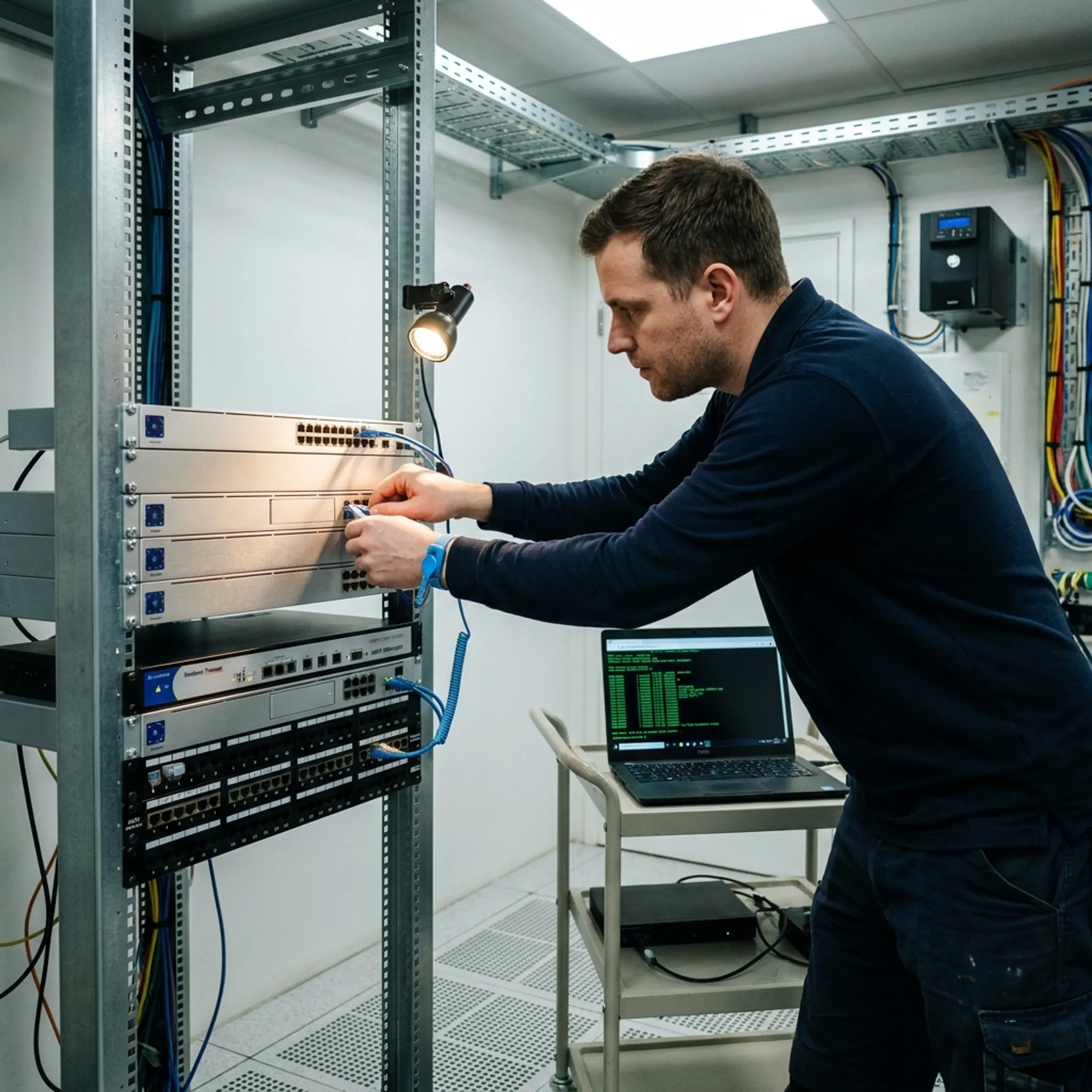Verdant TCS IT specialist configuring secure office hardware and network switches