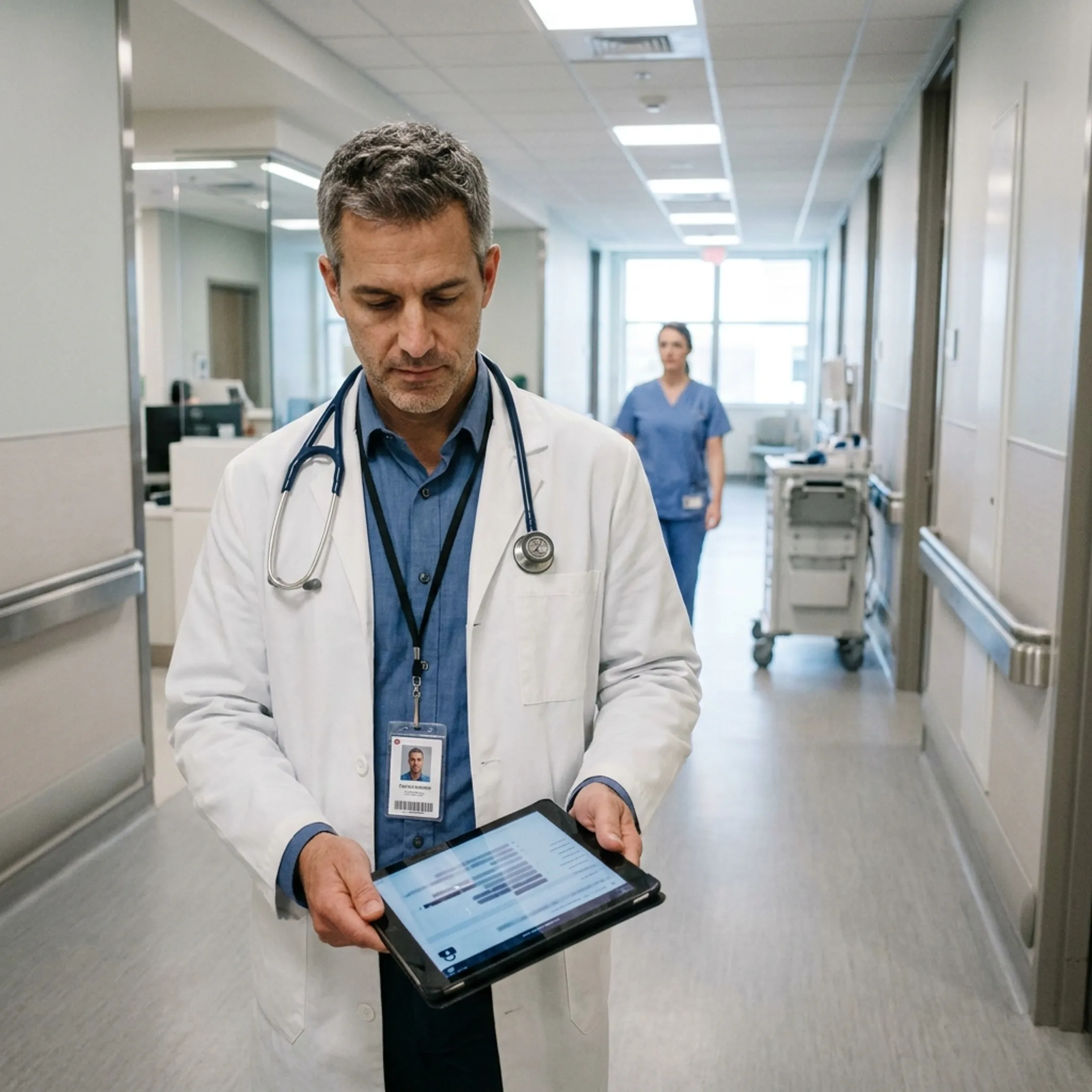 Doctor reviewing encrypted patient health records on a secure tablet