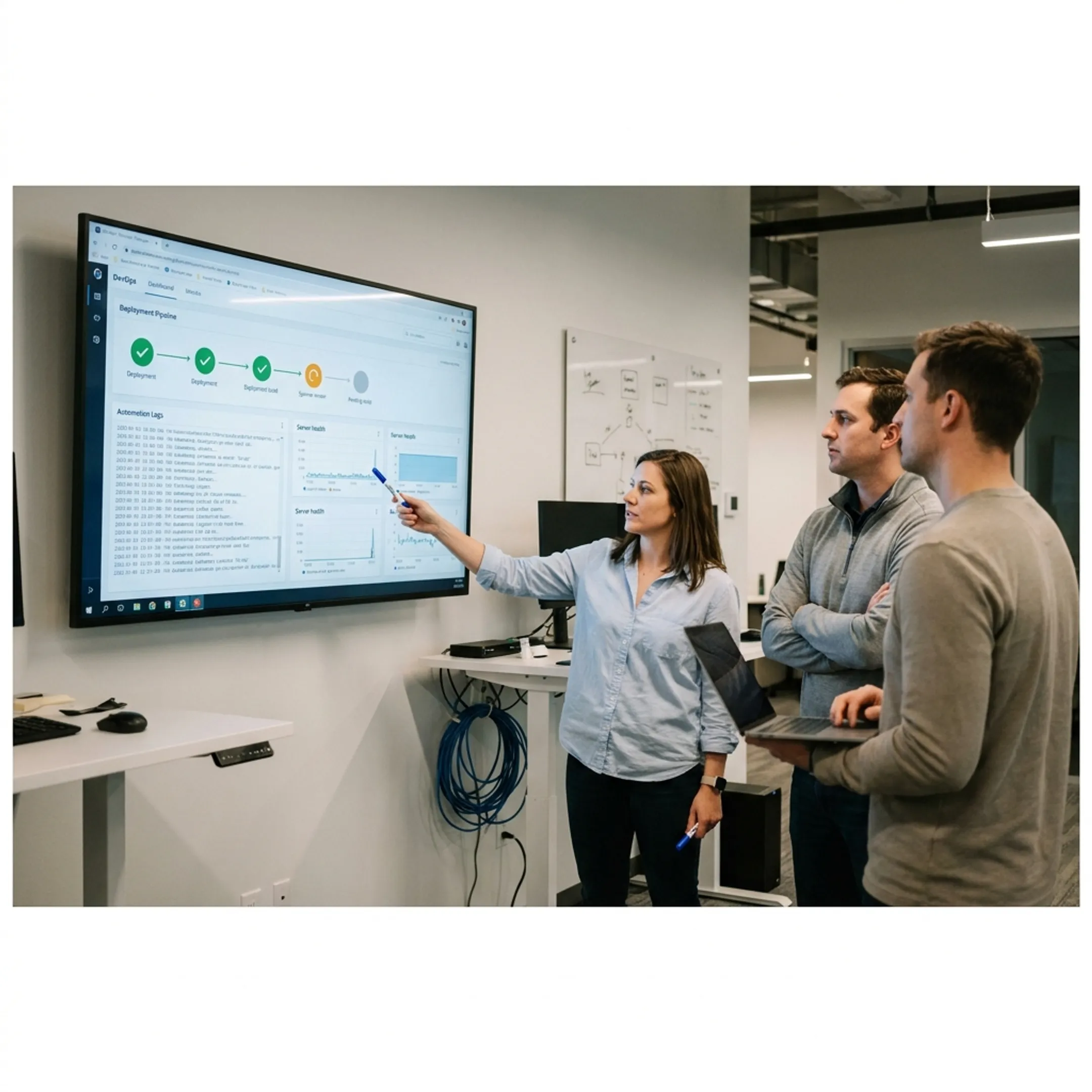 Software development team implementing automated DevOps continuous delivery pipeline stages