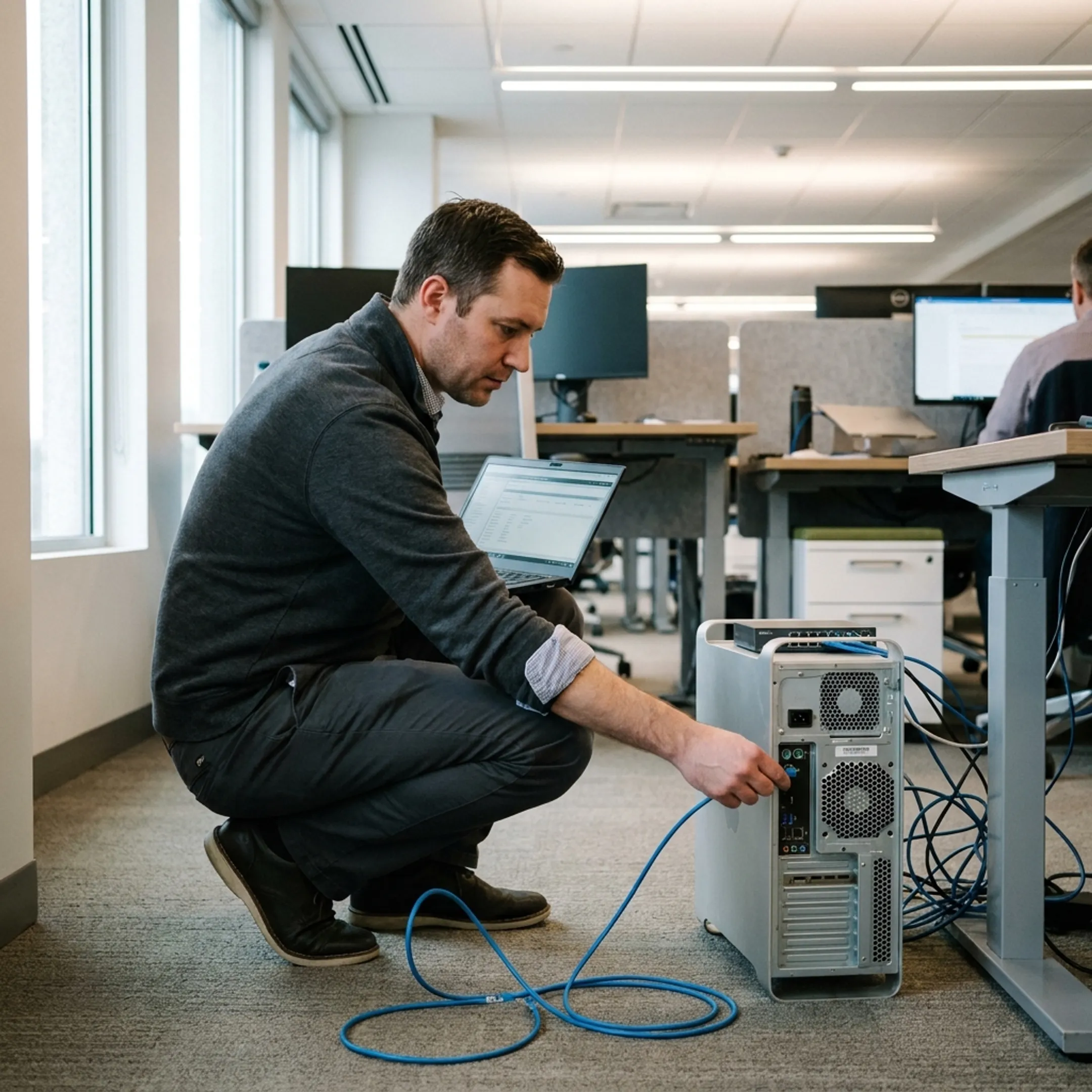 IT support engineer assisting small business client