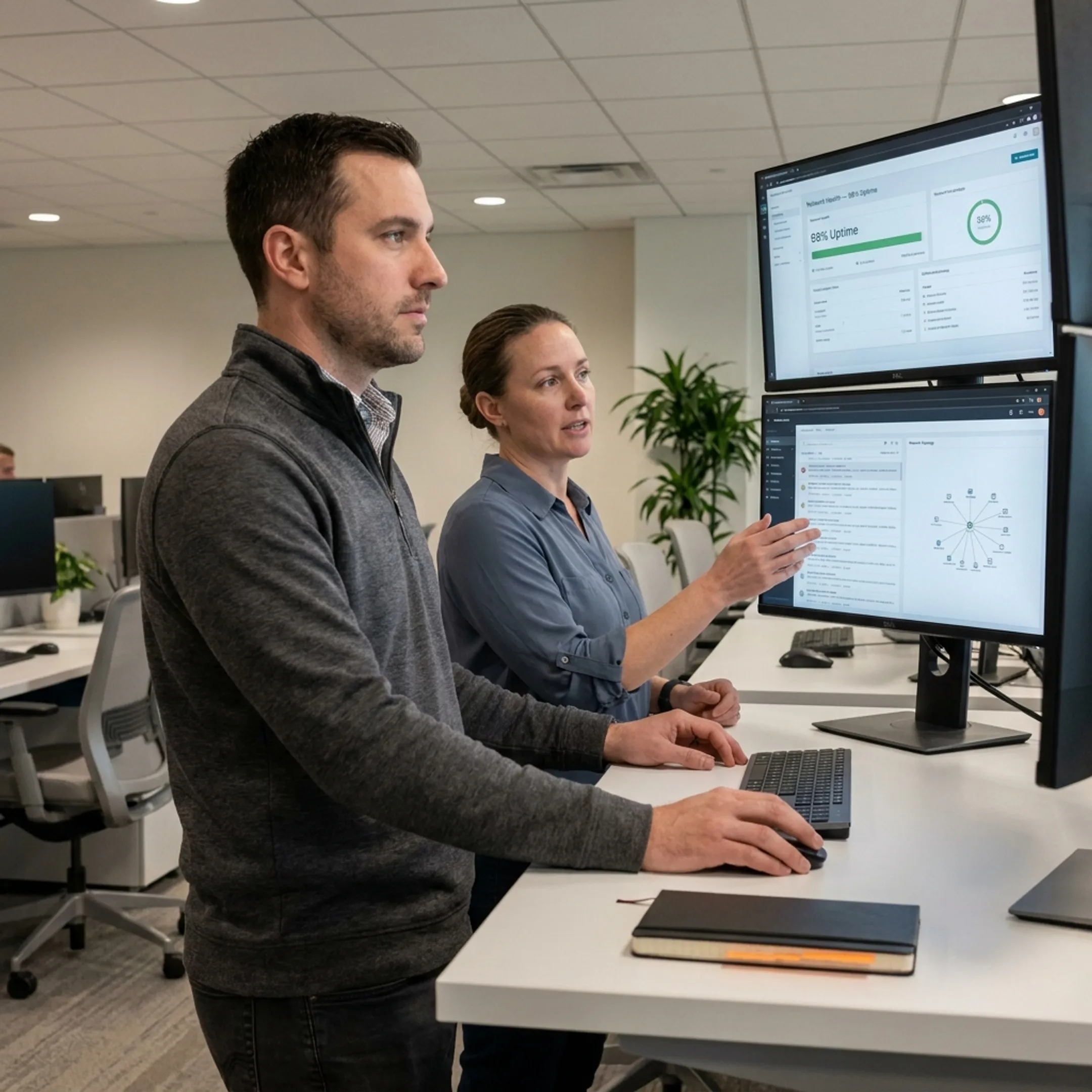 Enterprise technology operations and network infrastructure monitoring dashboard