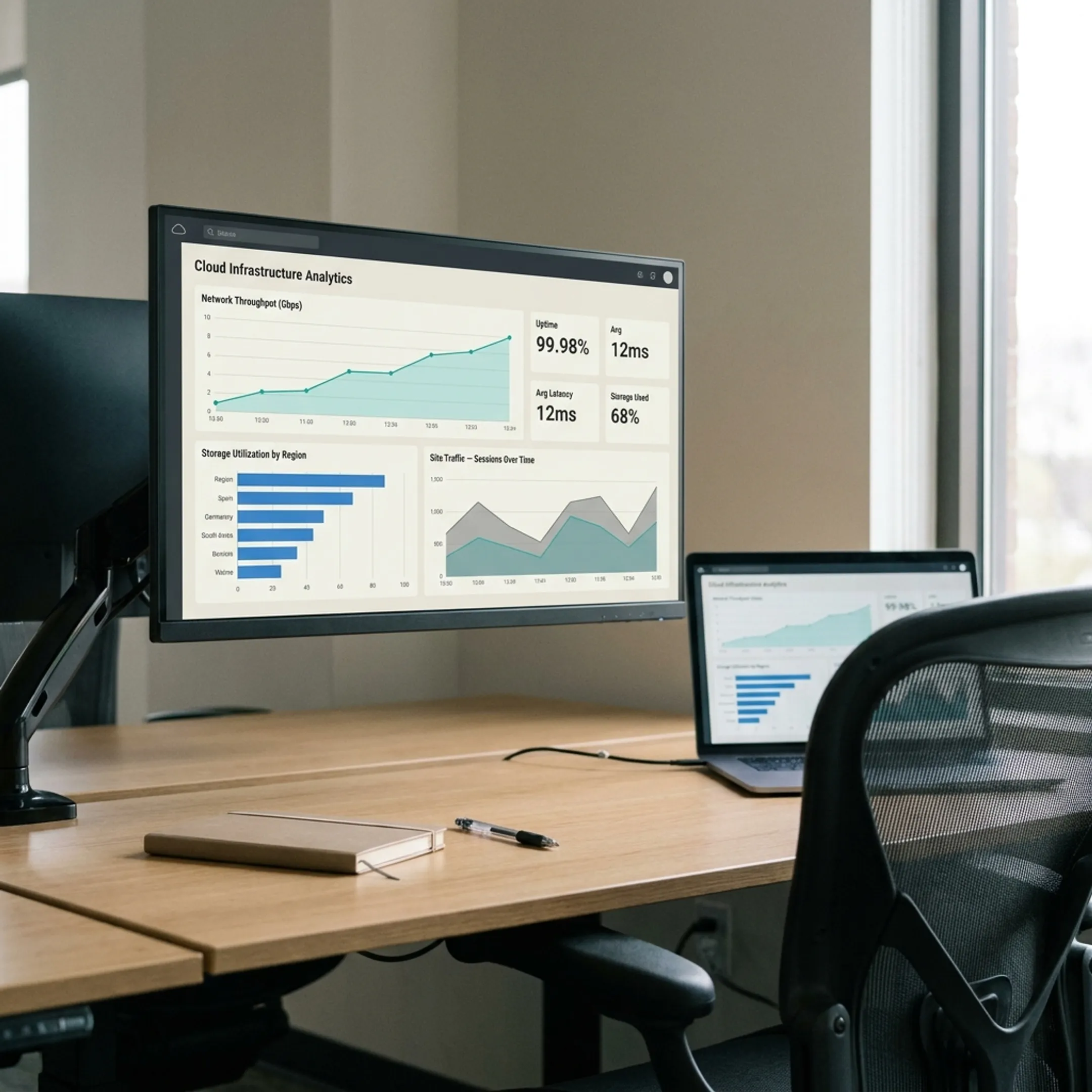Dashboard showcasing Google Cloud static website metrics and uptime