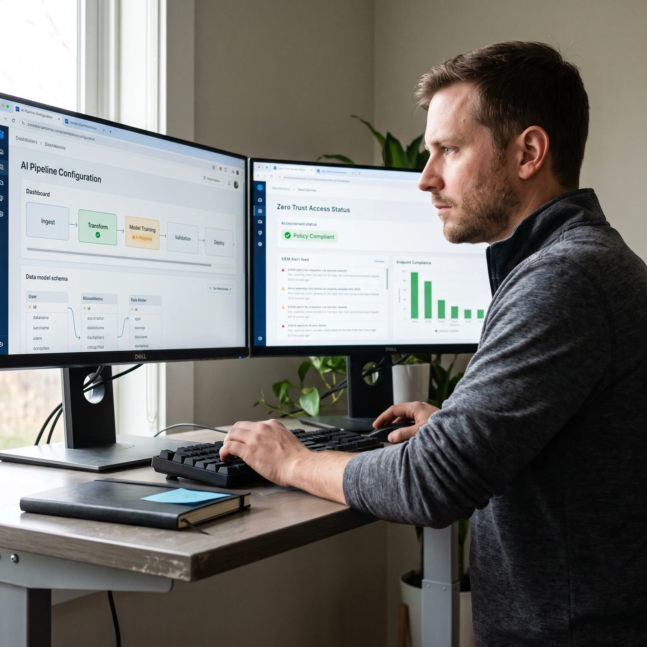 IT professional developing secure machine learning model architecture for a growing business