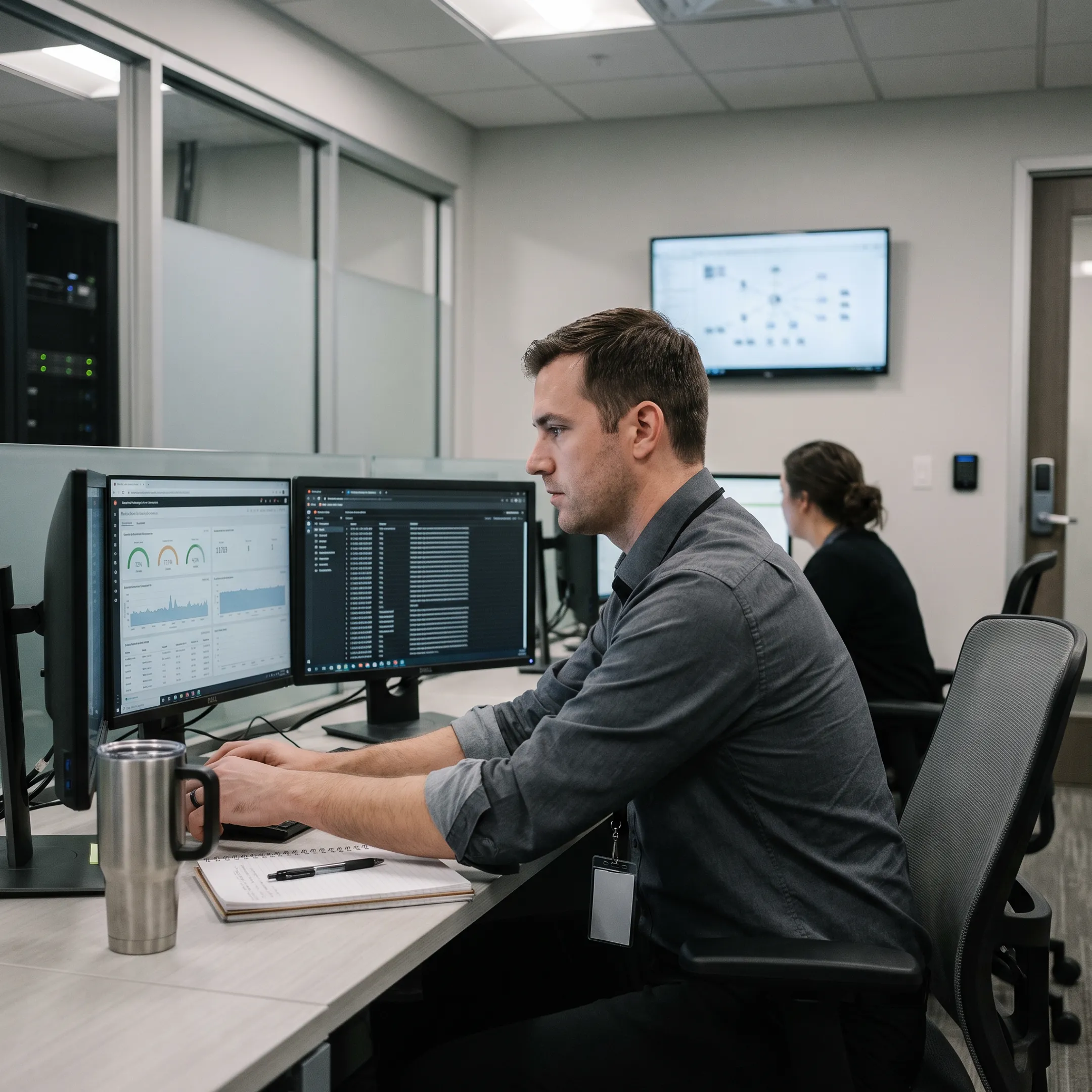 System administrator managing cloud servers on an enterprise console