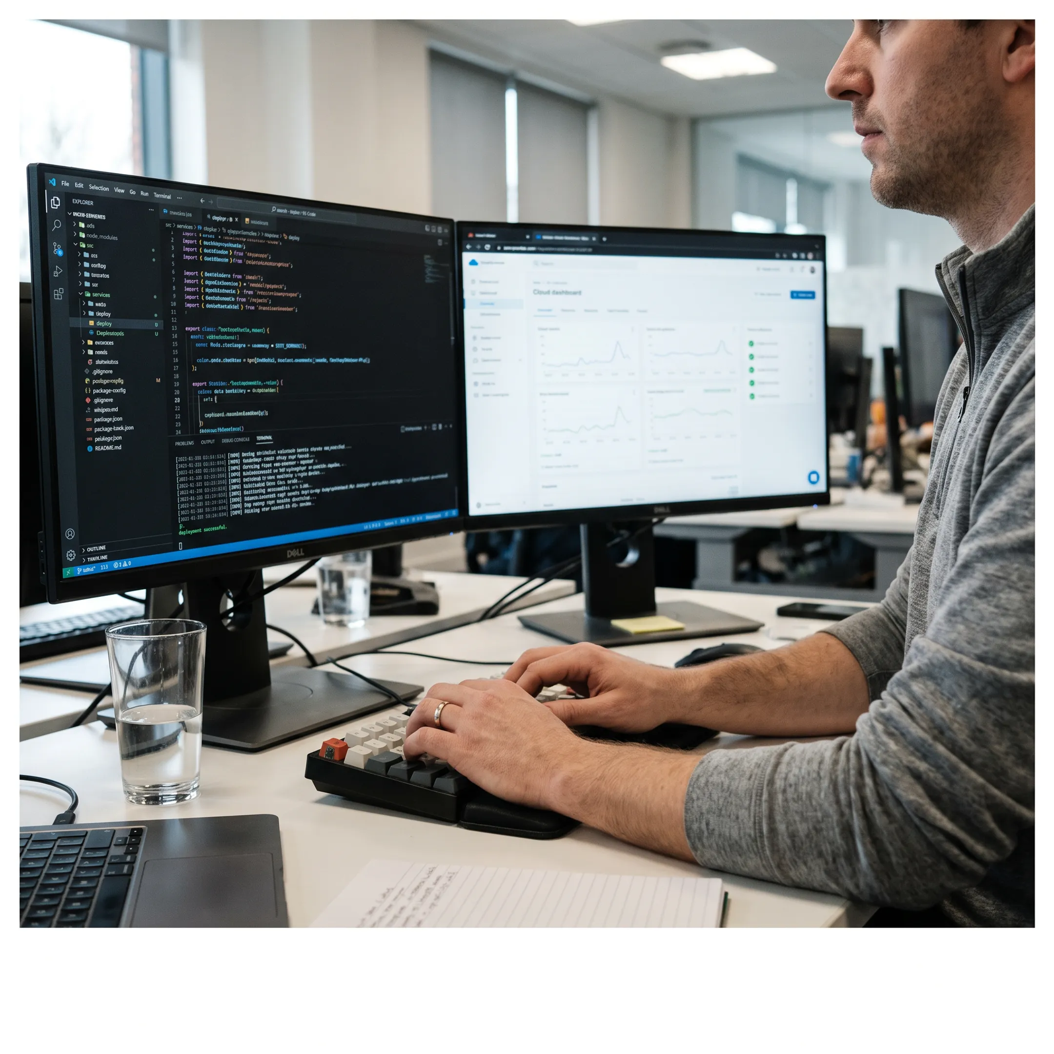 Software developer analyzing application architecture and interface