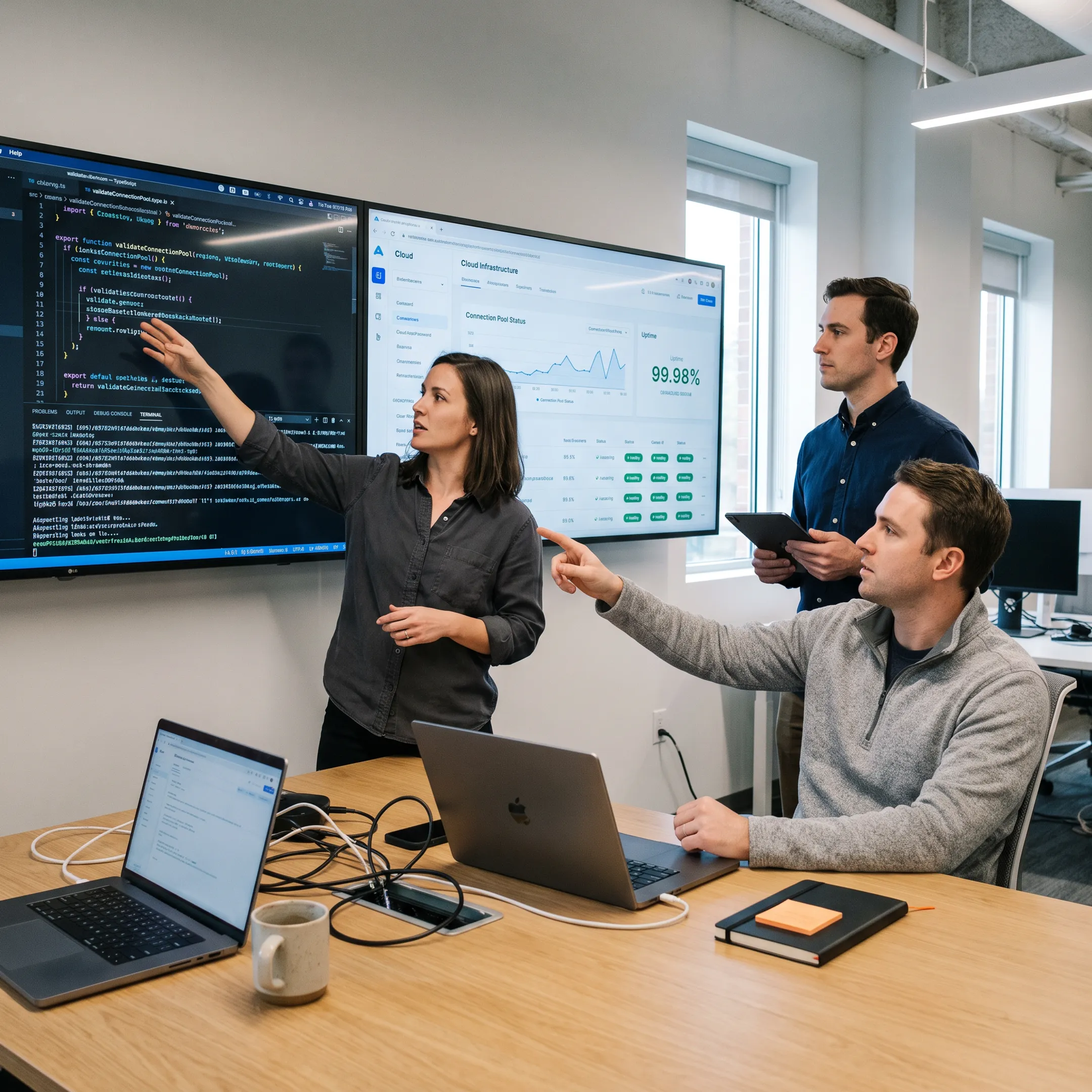 Developers reviewing cloud software and secure application architectures.