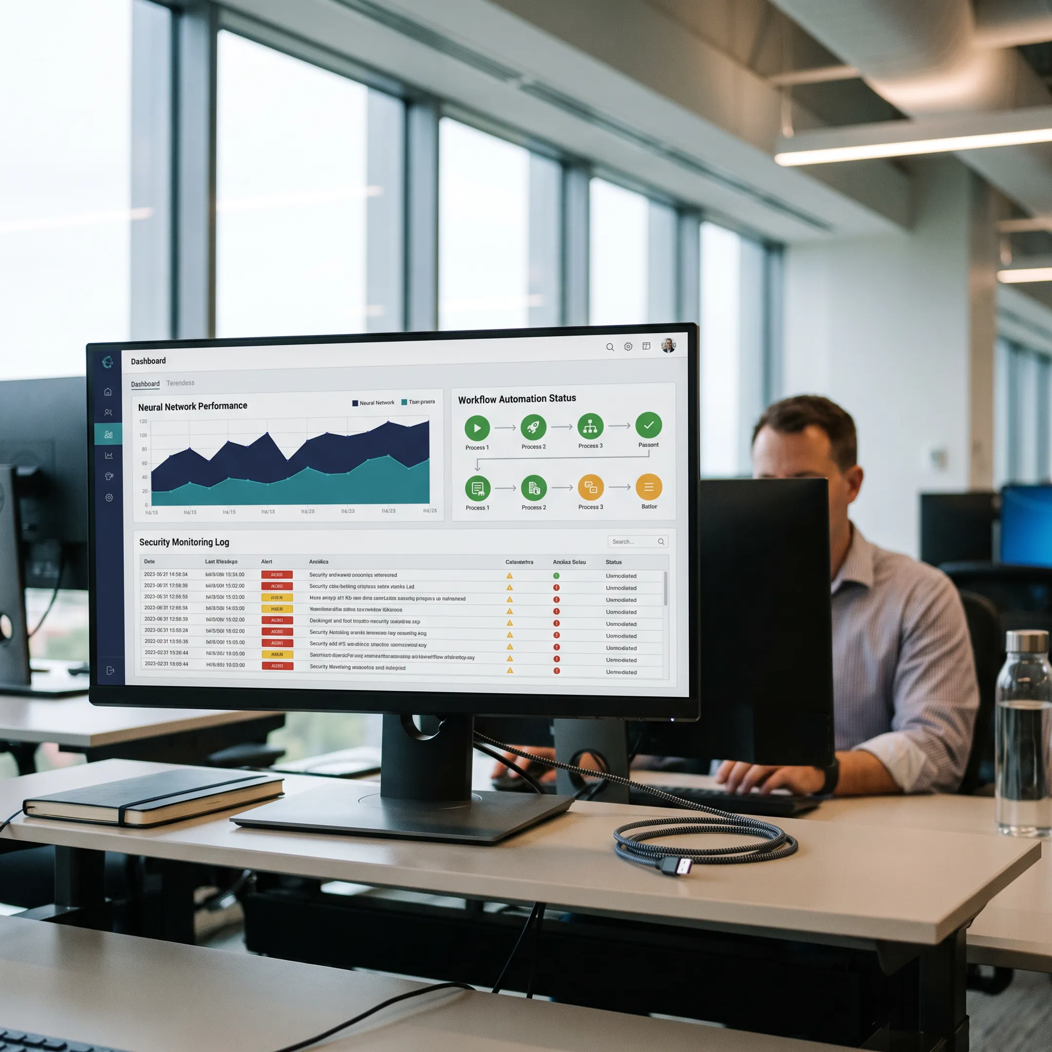 Digital dashboard tracking artificial intelligence performance and security metrics