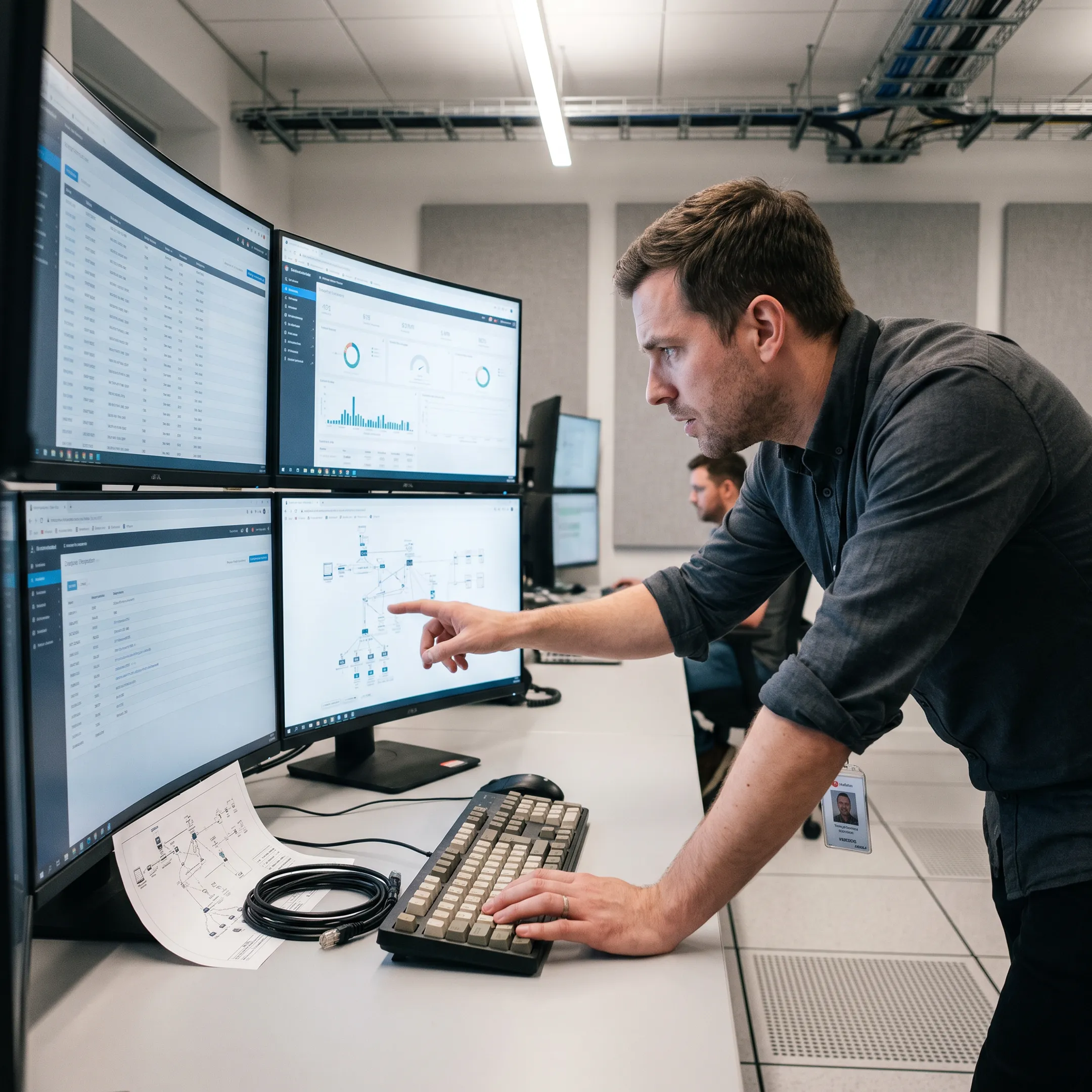 System engineer analyzing enterprise IT architecture during an RFP review