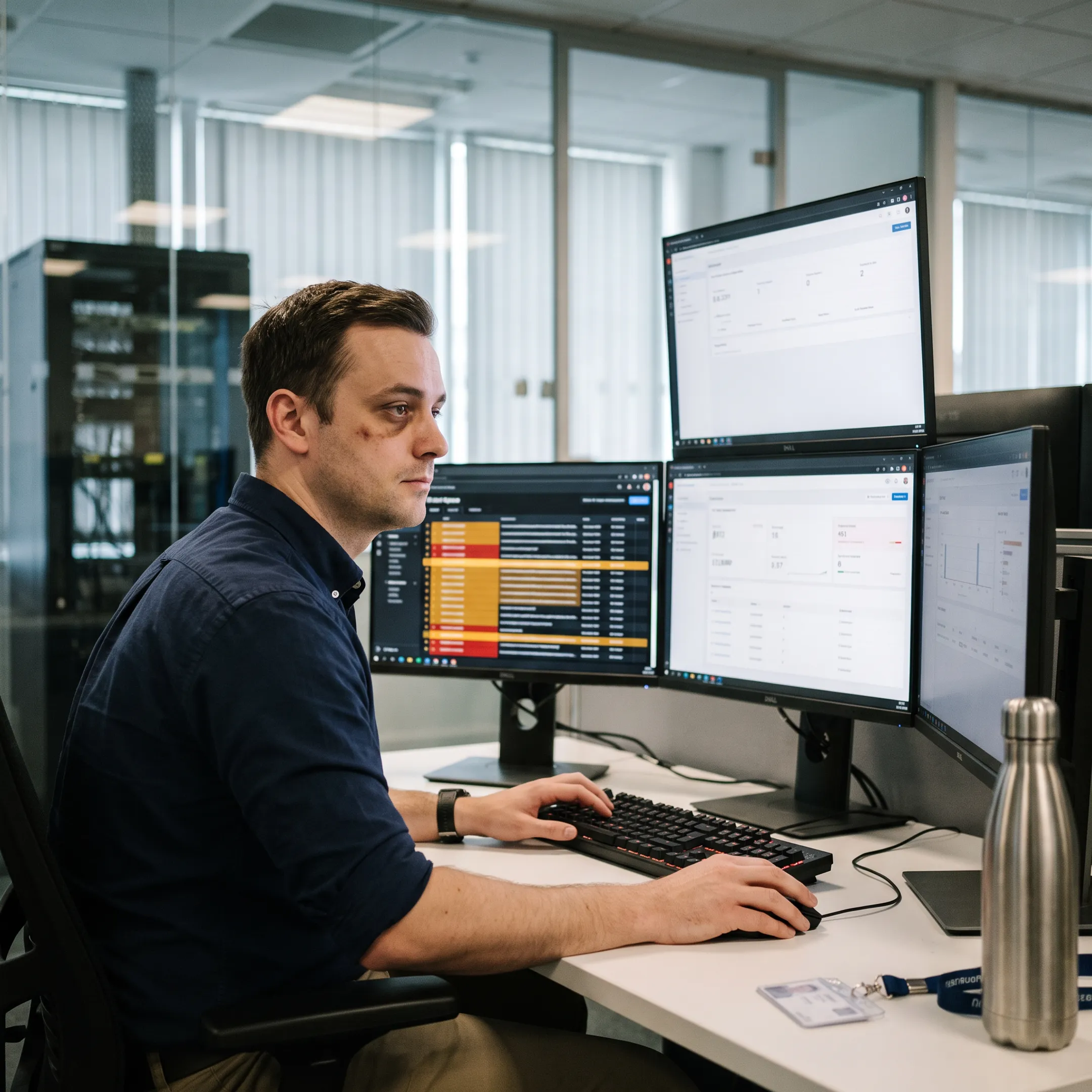 IT technician monitoring nonprofit network infrastructure and cybersecurity