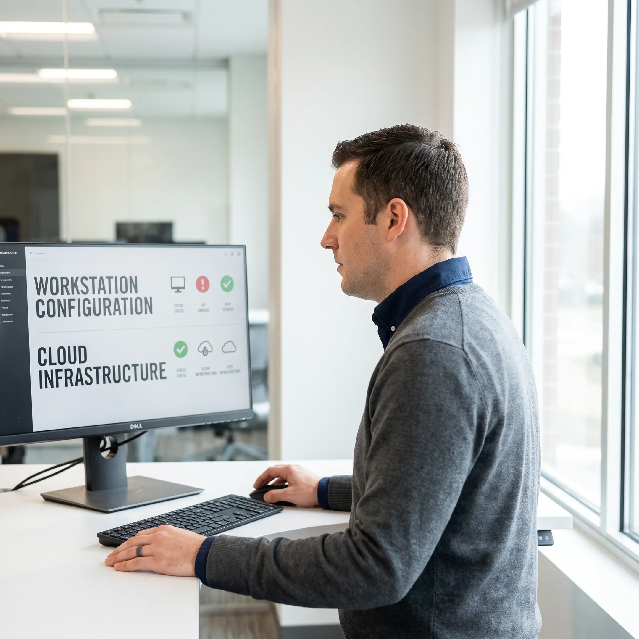 Professional IT support technician configuring business systems