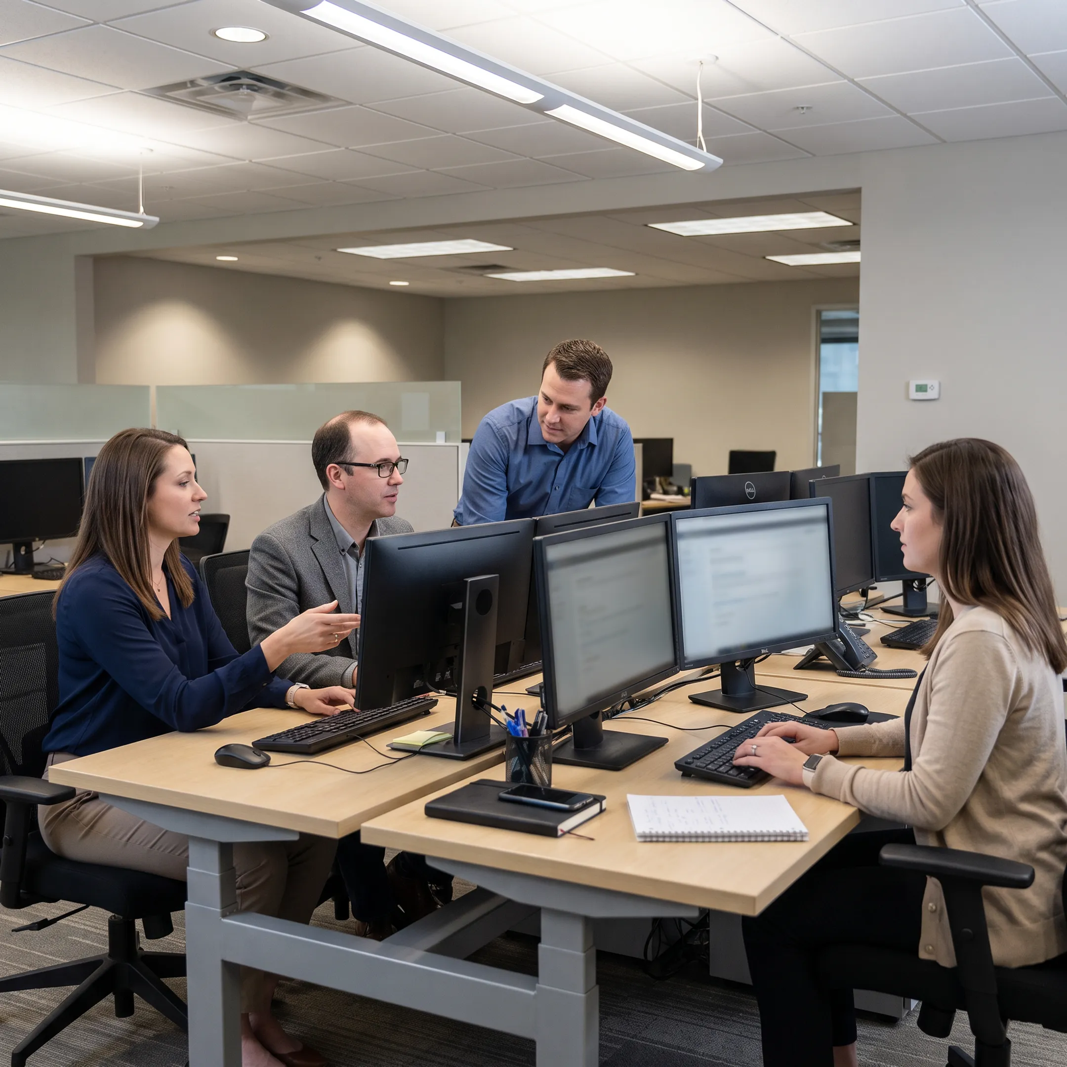 Small business staff working smoothly on secure office network infrastructure