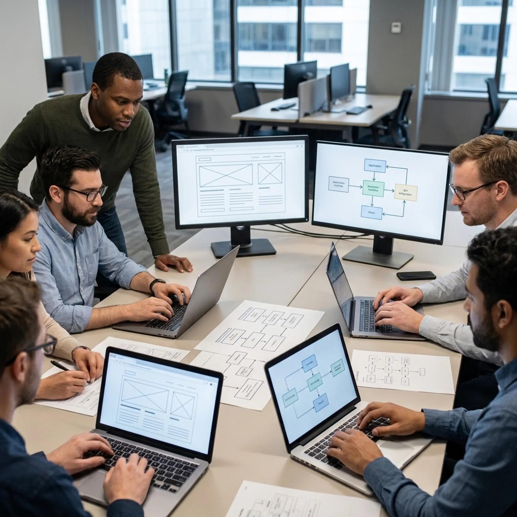 Software engineers designing secure custom applications and cloud architecture