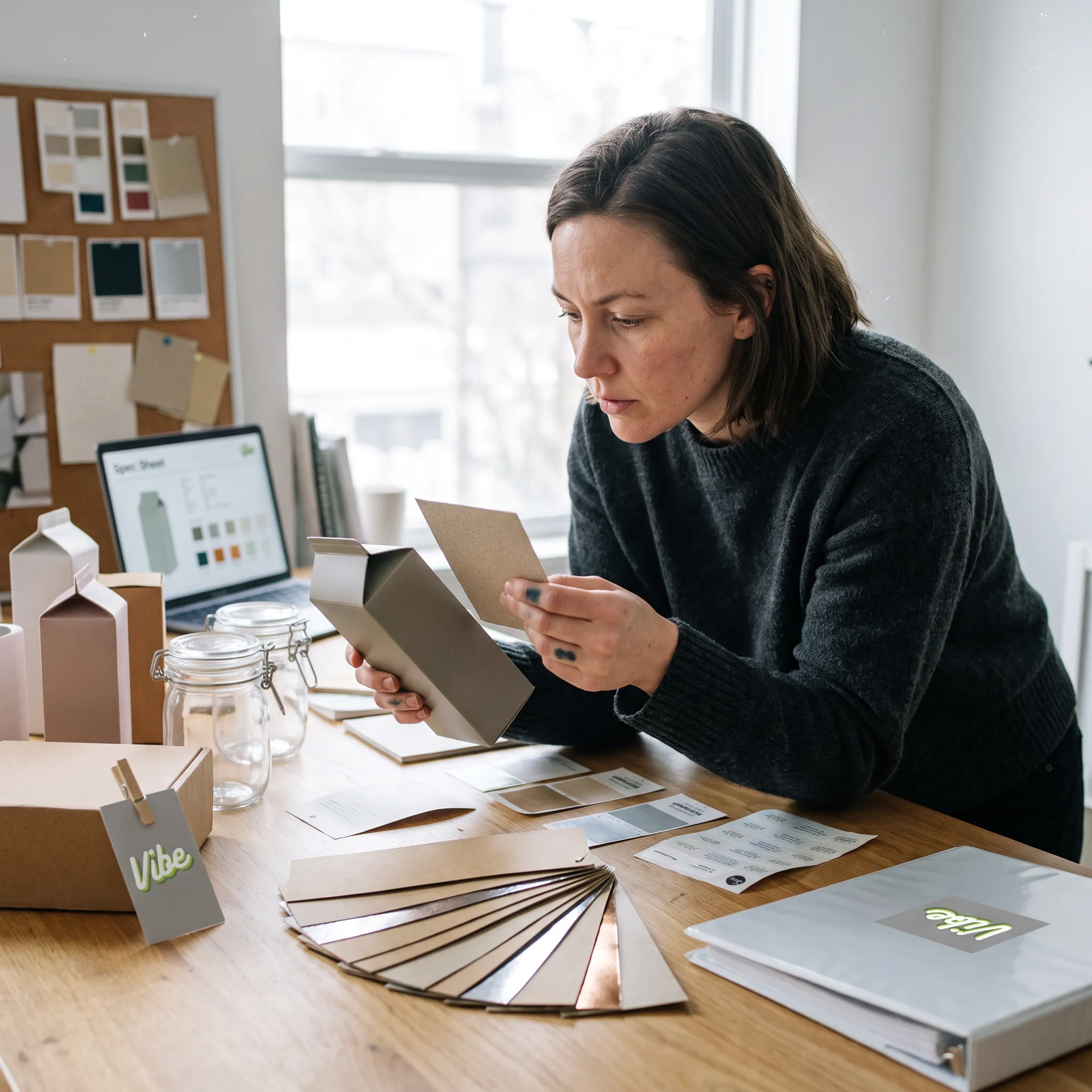 Designer reviewing custom cannabis packaging