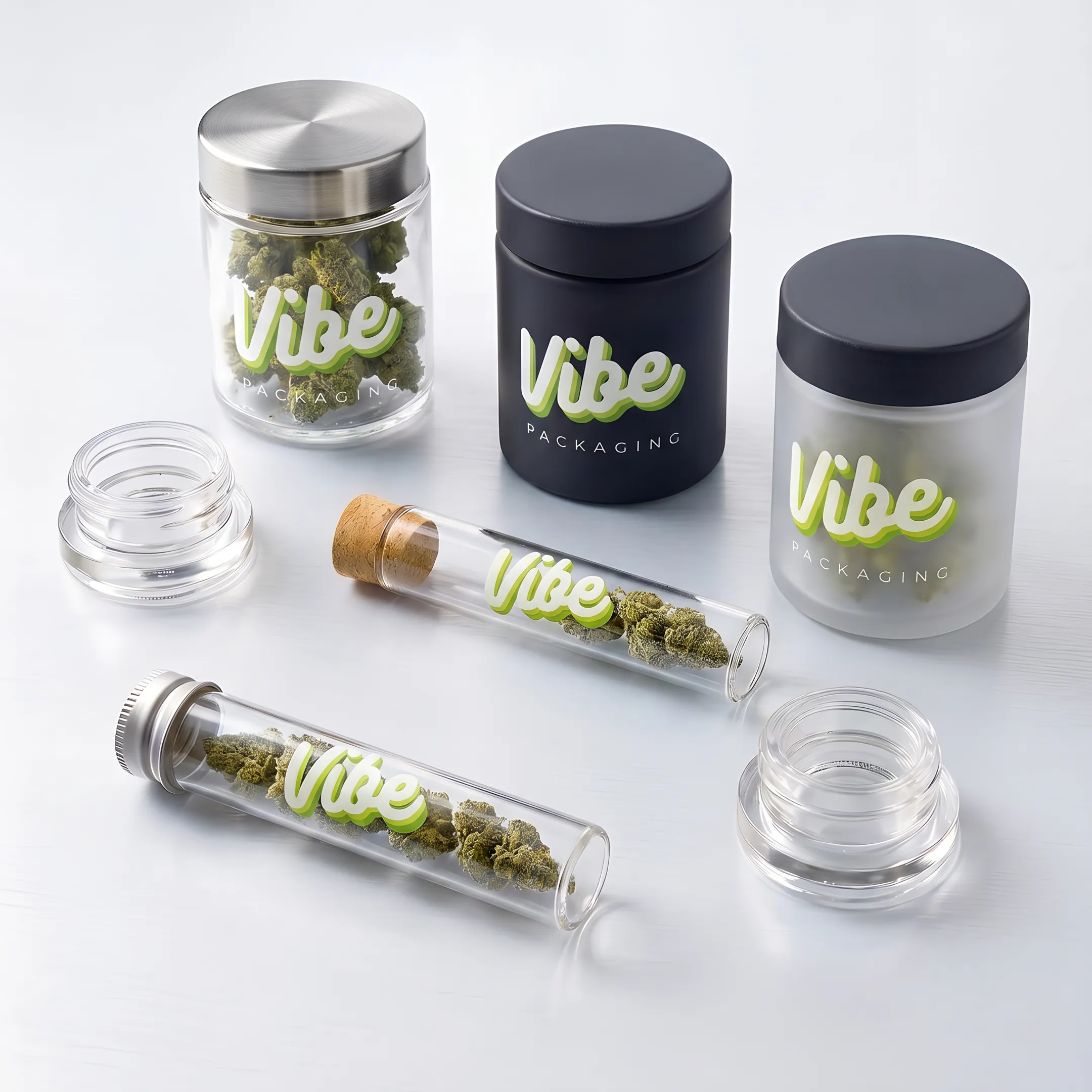 Custom cannabis storage jars with branded labels