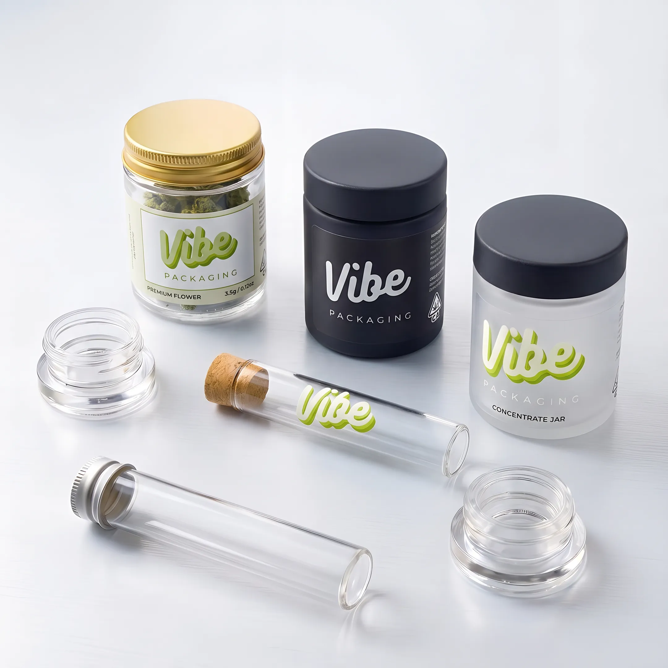 Custom branded cannabis glass jars with premium labels