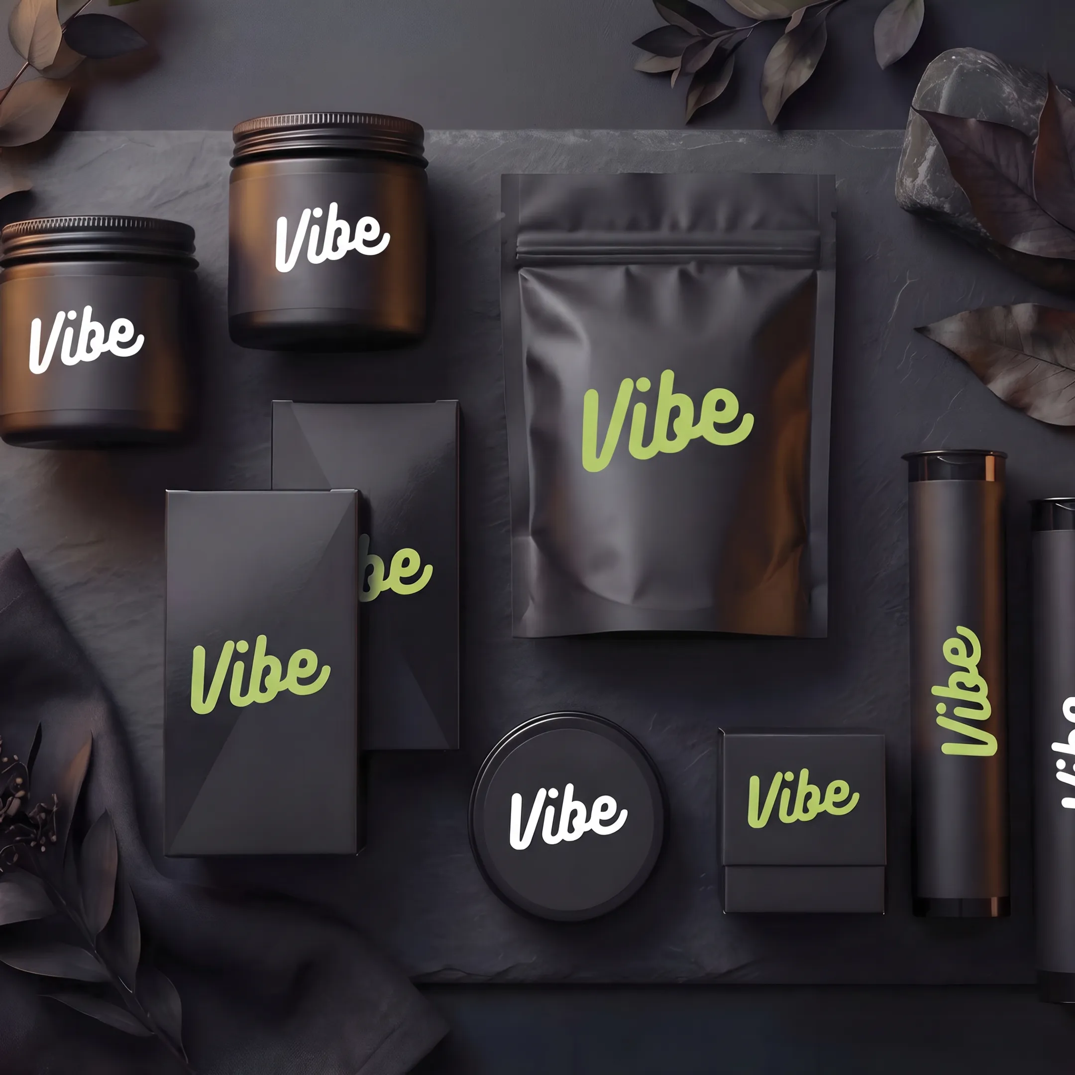 Custom cannabis packaging with branded cartons and jars