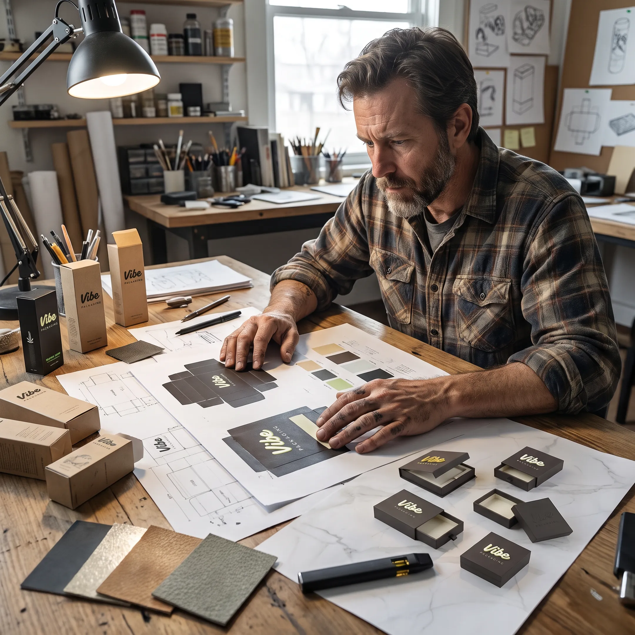 Designer reviewing custom vape pen box artwork