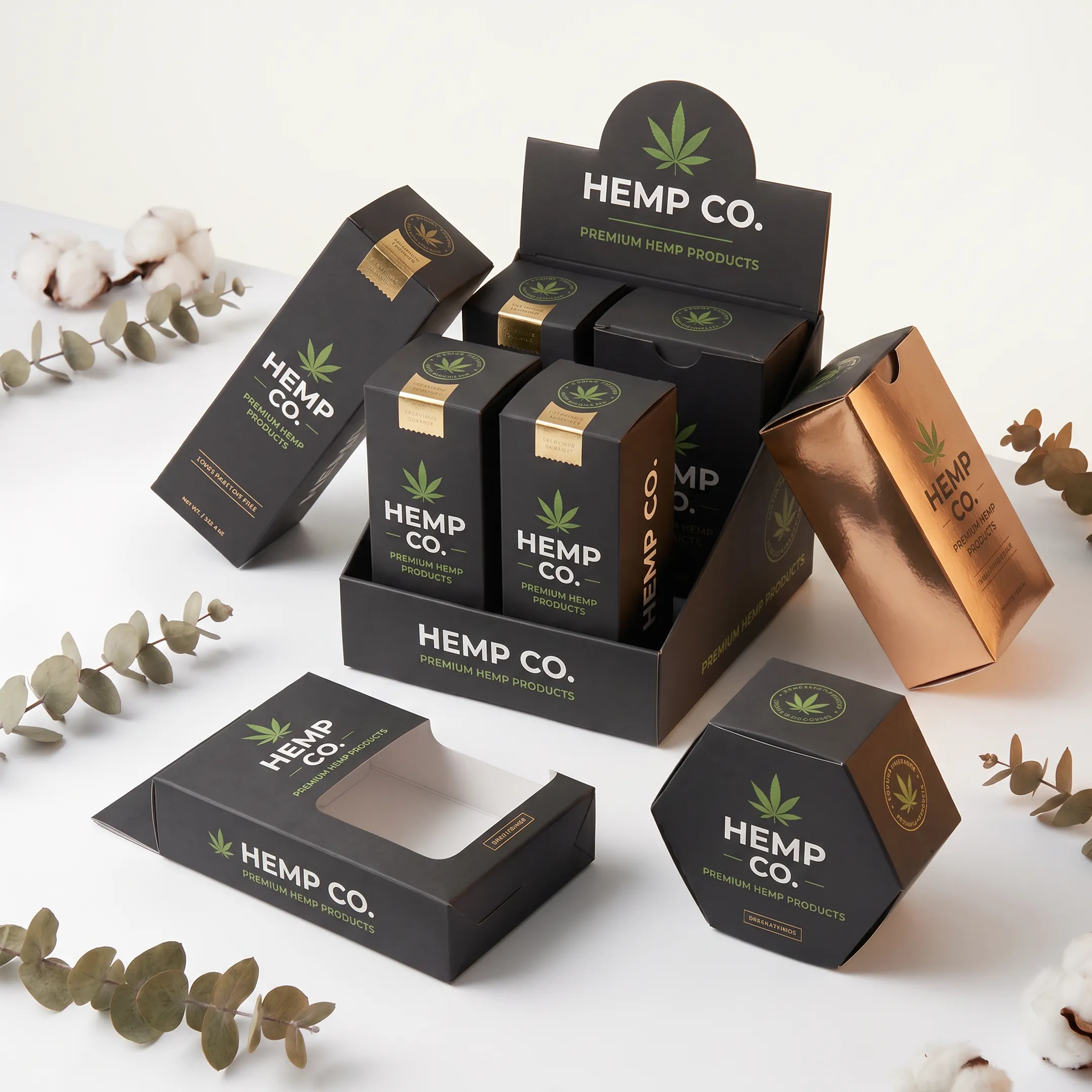 Custom hemp product boxes with premium printed finishes