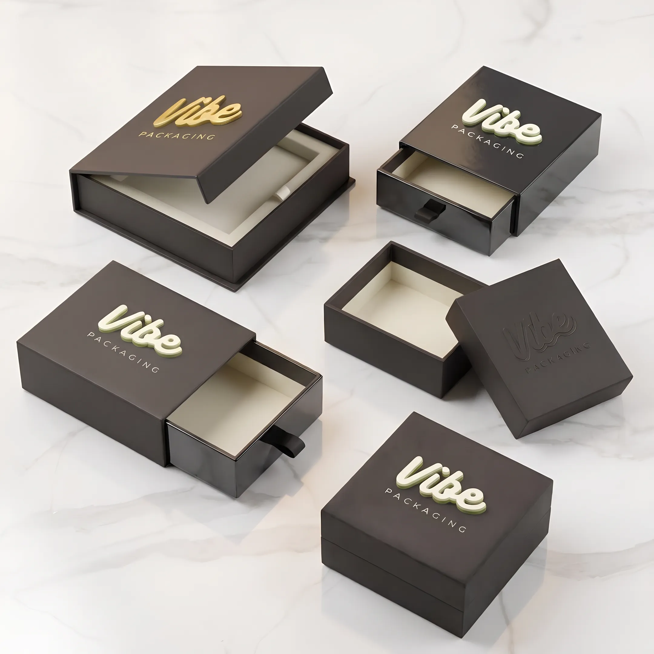 Custom blunt boxes displayed beside cannabis product packaging
