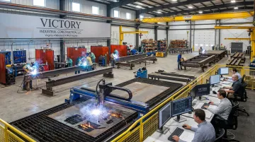Victory Industrial Construction fabrication shop showing multi-process welding capabilities
