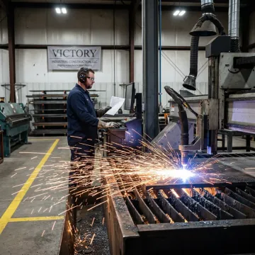 Steel plasma cutting sparks