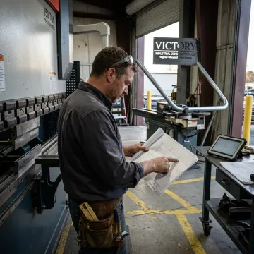 Fabricator reviewing tube bending drawings