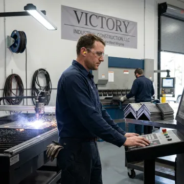Sheet metal fabricator working in an industrial shop