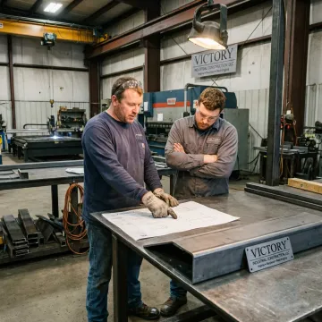Metal fabrication team reviewing shop drawings