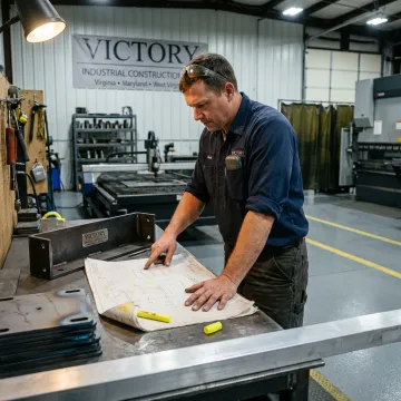 Fabricator reviewing metal fabrication drawings