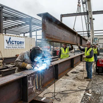 Steel building frame under construction