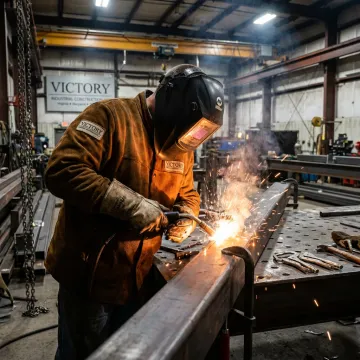 Professional welding contractor working on steel fabrication