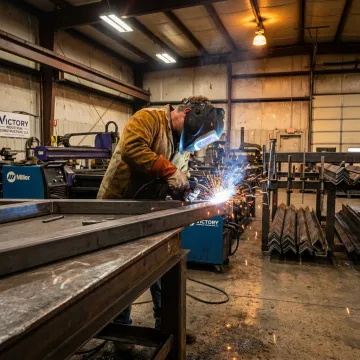 Industrial metal fabrication and welding in a shop