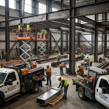 Commercial construction and steel fabrication site