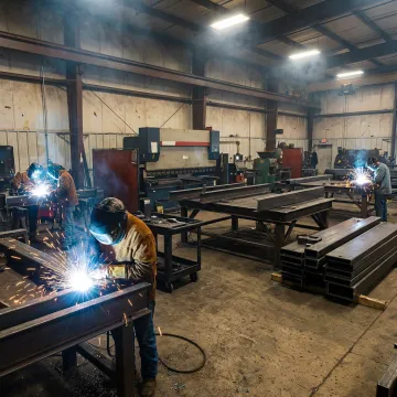 Custom metal fabrication in industrial shop