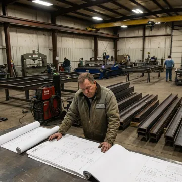 Custom engineering and metal fabrication workspace