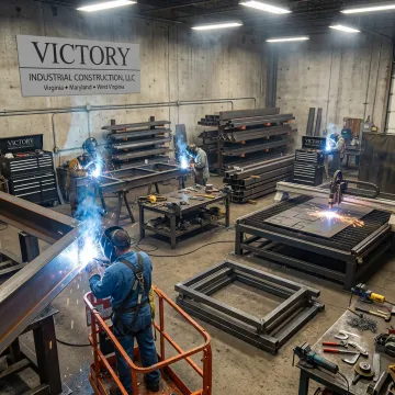 Steel fabrication and welding in an industrial shop