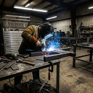 Industrial welder fabricating precision metal parts