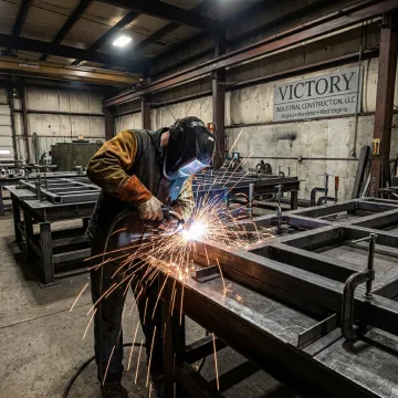 Industrial welder fabricating steel components