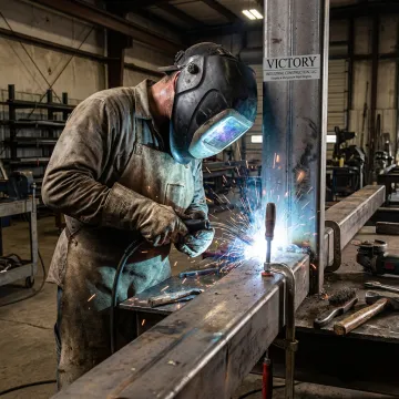 Welder fabricating industrial steel components