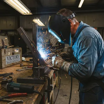 Industrial welding sparks in fabrication shop