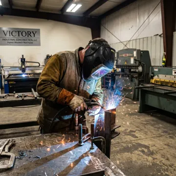 Industrial welder working on steel fabrication